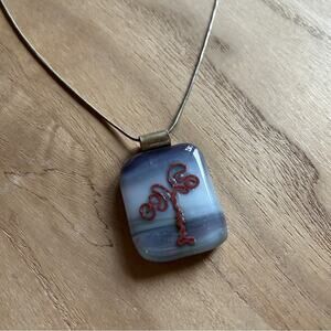 Handmade Purple/Gray/Red Tree Glass Pendant Adjustable Silver Chain Necklace